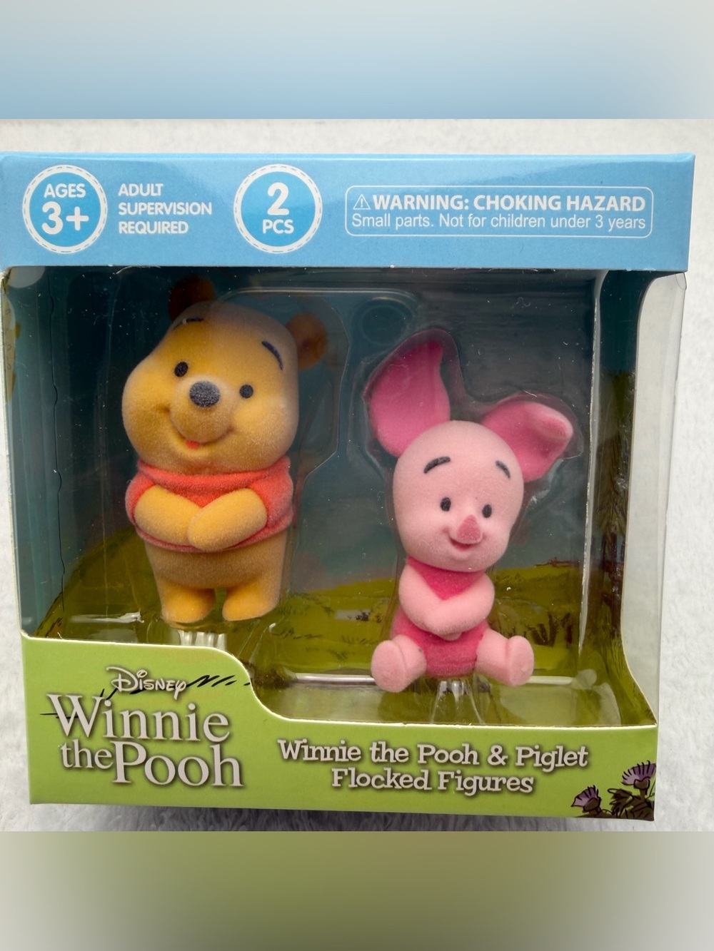 Disney Winnie the Pooh & Piglet Flocked Figures 2 Pieces Set Collectible Toy New